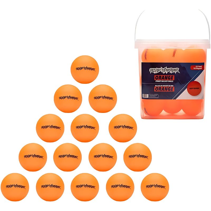Road Warrior 15 Pack Bucket of Street Hockey Balls - Orange